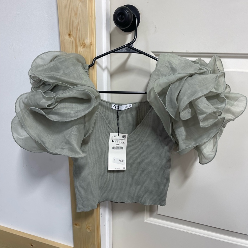 Zara Green Puff Sleeve Top